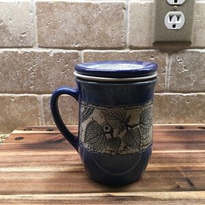 Blue Ceramic Mug Tea with Lid